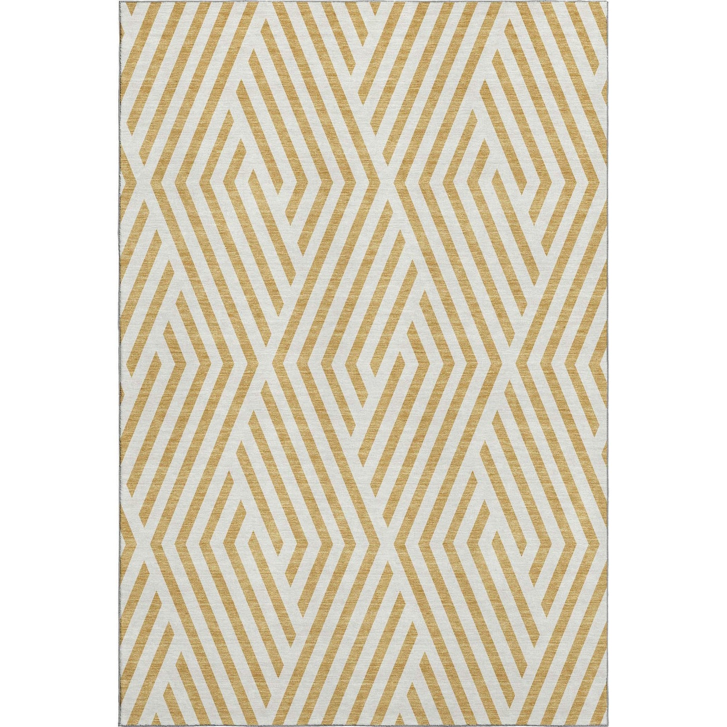 5' X 8' Gold And Ivory Geometric Washable Area Rug With UV Protection - HomeRoots - Flyclothing LLC
