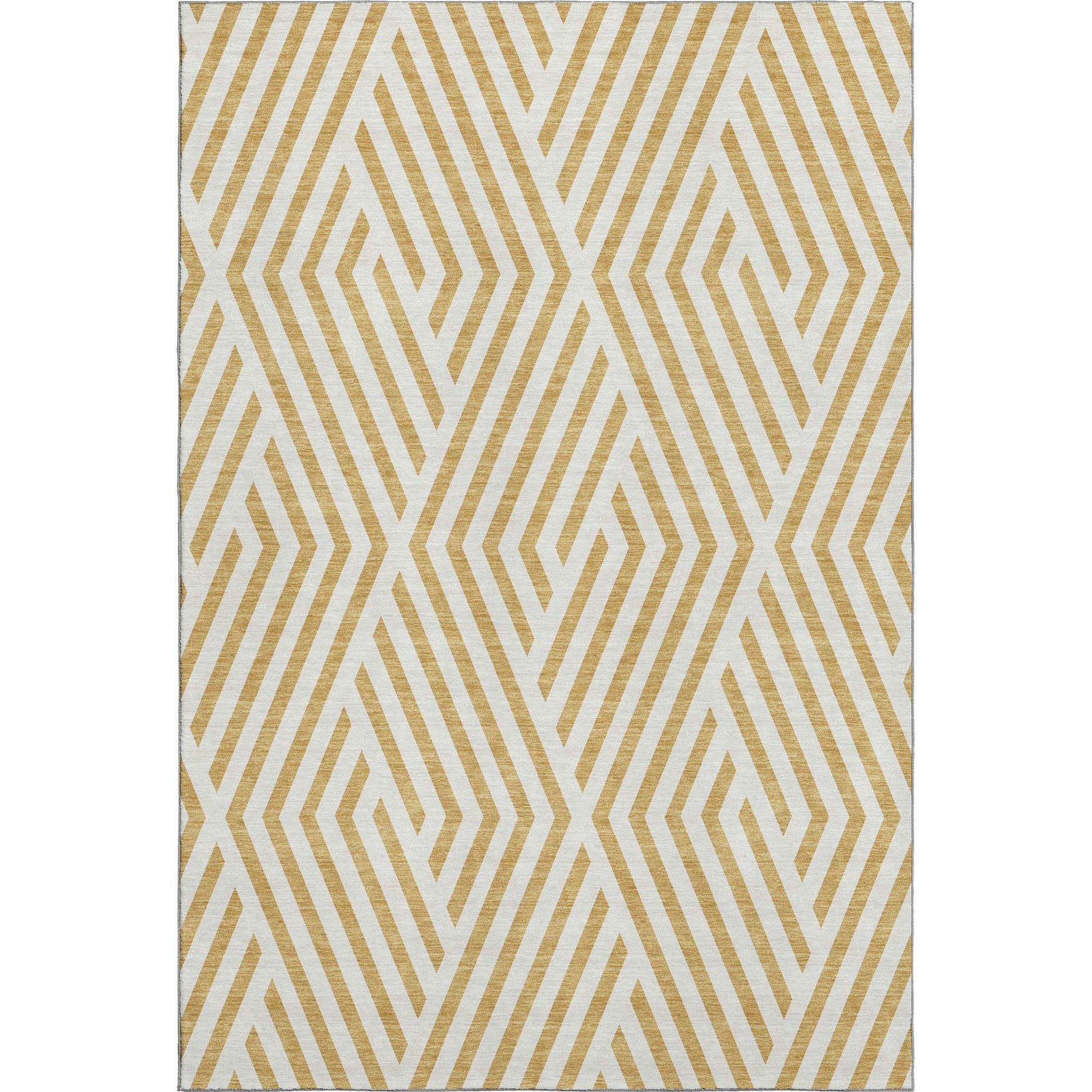 5' X 8' Gold And Ivory Geometric Washable Area Rug With UV Protection - HomeRoots - Flyclothing LLC