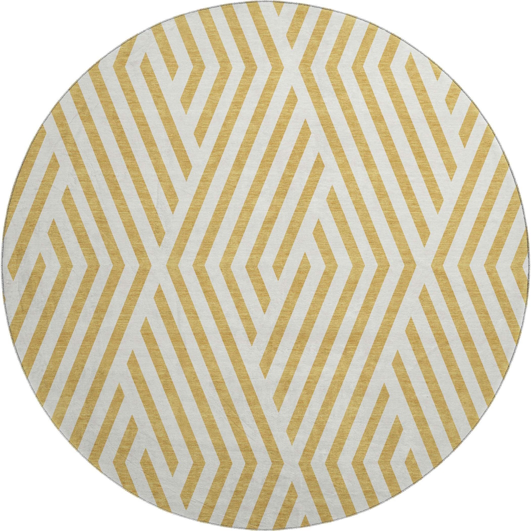 8' Gold And Ivory Geometric Washable Round Rug With UV Protection - HomeRoots - Flyclothing LLC