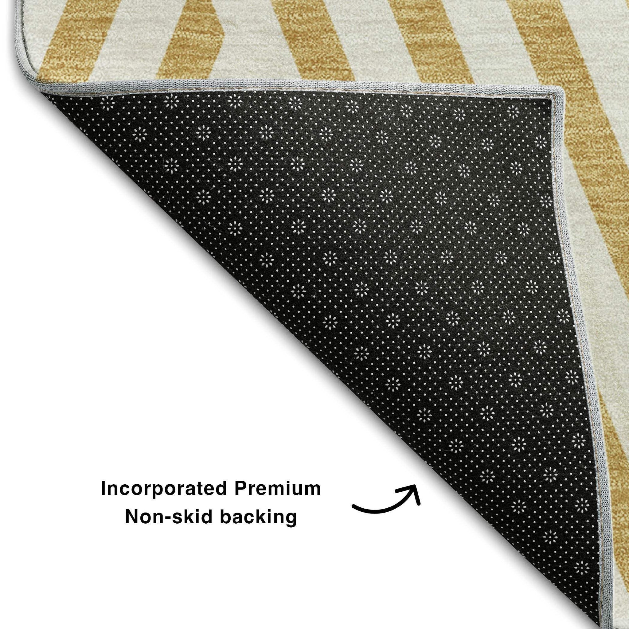8' Gold And Ivory Geometric Washable Round Rug With UV Protection - HomeRoots - Flyclothing LLC