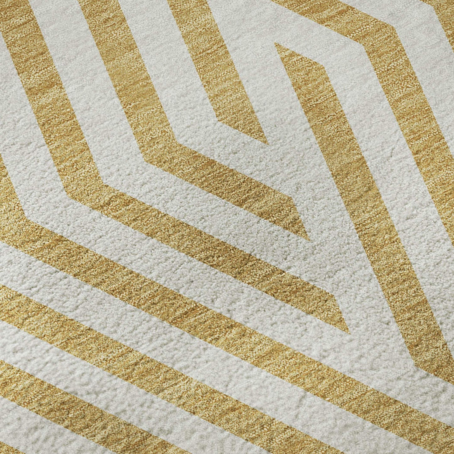 8' Gold And Ivory Geometric Washable Round Rug With UV Protection - HomeRoots - Flyclothing LLC
