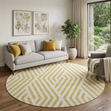 8' Gold And Ivory Geometric Washable Round Rug With UV Protection - HomeRoots - Flyclothing LLC
