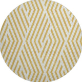8' Gold And Ivory Geometric Washable Round Rug With UV Protection - HomeRoots - Flyclothing LLC