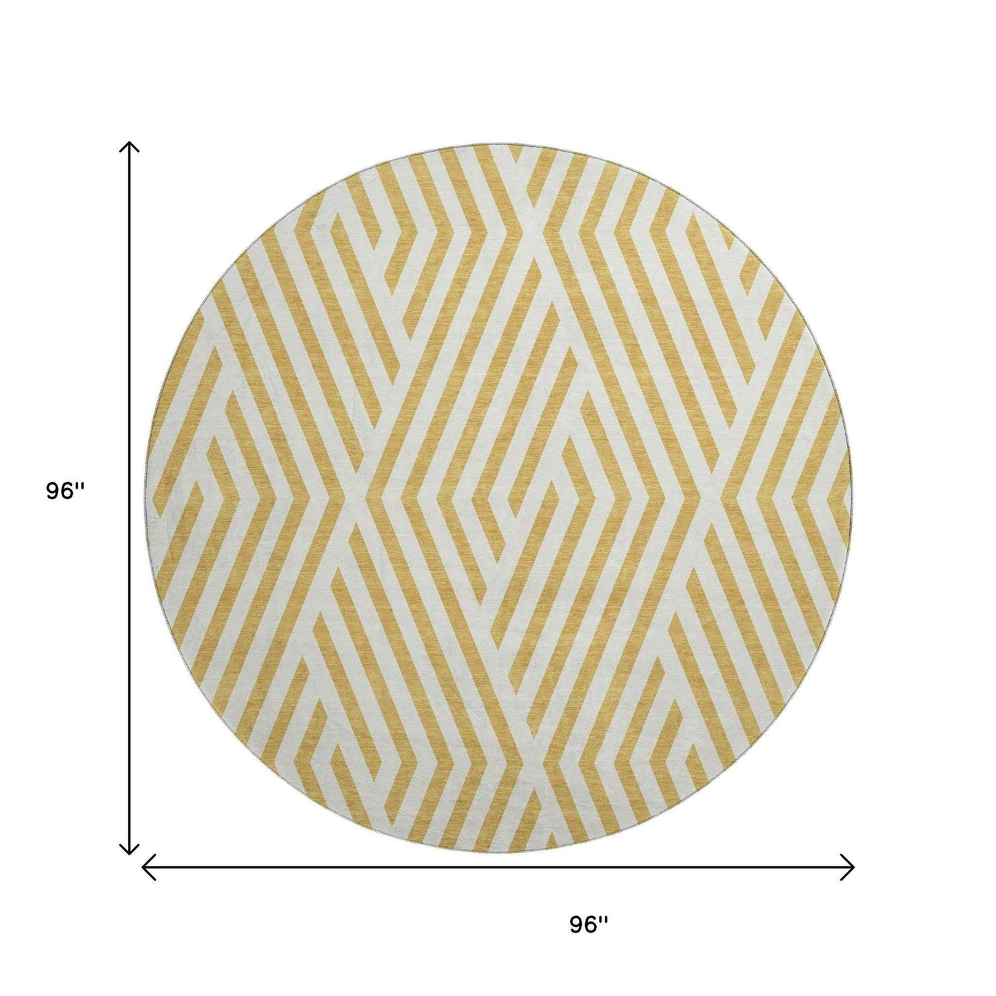 8' Gold And Ivory Geometric Washable Round Rug With UV Protection - HomeRoots - Flyclothing LLC