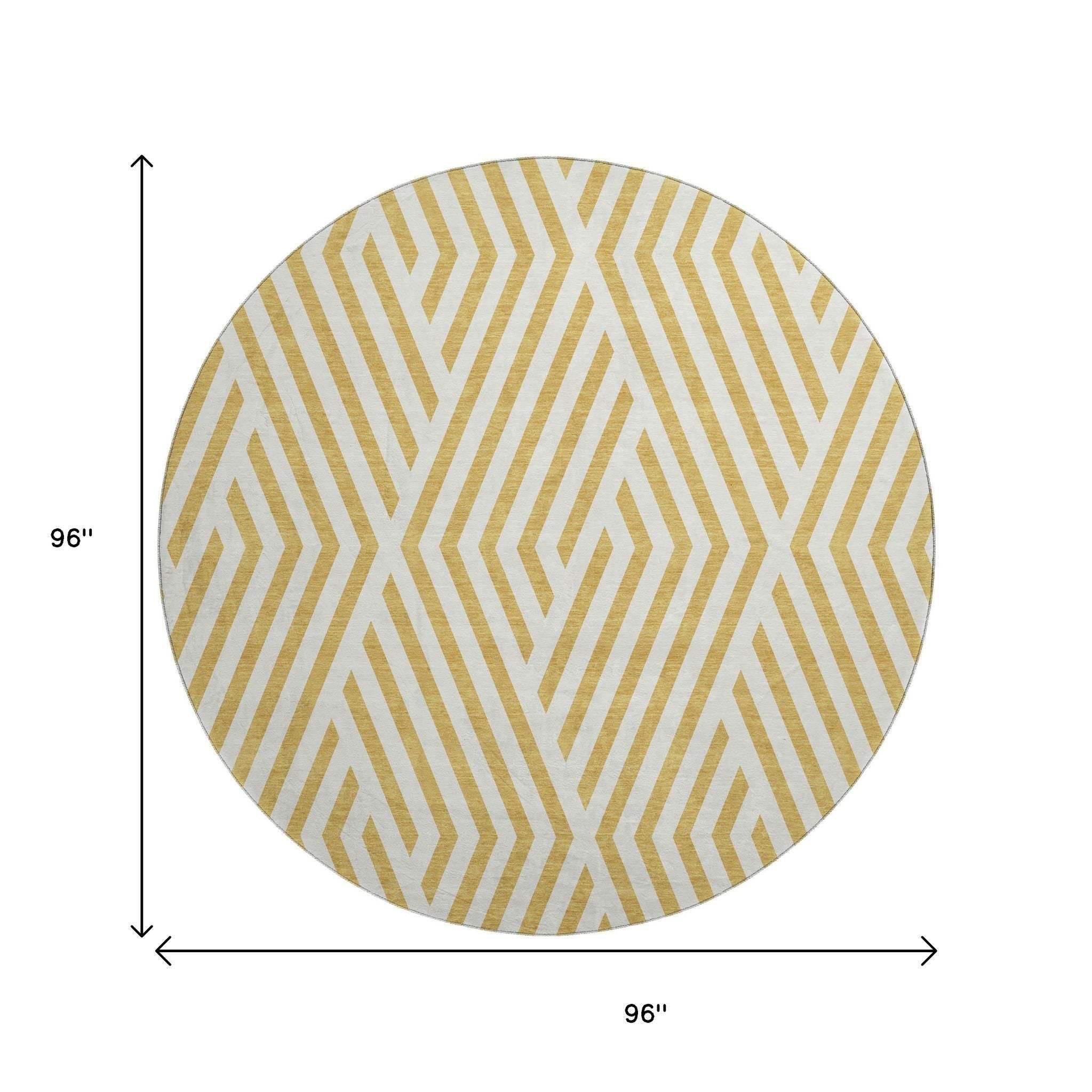8' Gold And Ivory Geometric Washable Round Rug With UV Protection - HomeRoots - Flyclothing LLC