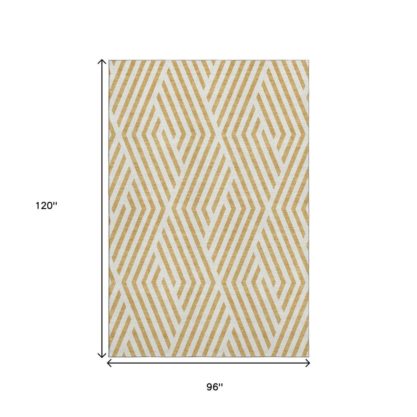 8' X 10' Gold And Ivory Geometric Washable Area Rug With UV Protection - HomeRoots - Flyclothing LLC