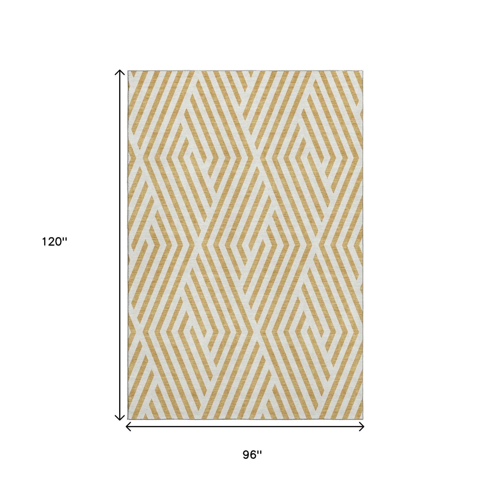 8' X 10' Gold And Ivory Geometric Washable Area Rug With UV Protection - HomeRoots - Flyclothing LLC