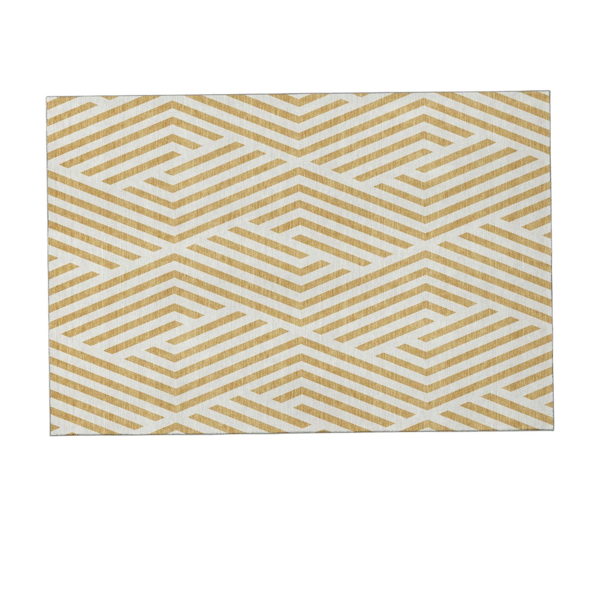 8' X 10' Gold And Ivory Geometric Washable Area Rug With UV Protection - HomeRoots - Flyclothing LLC