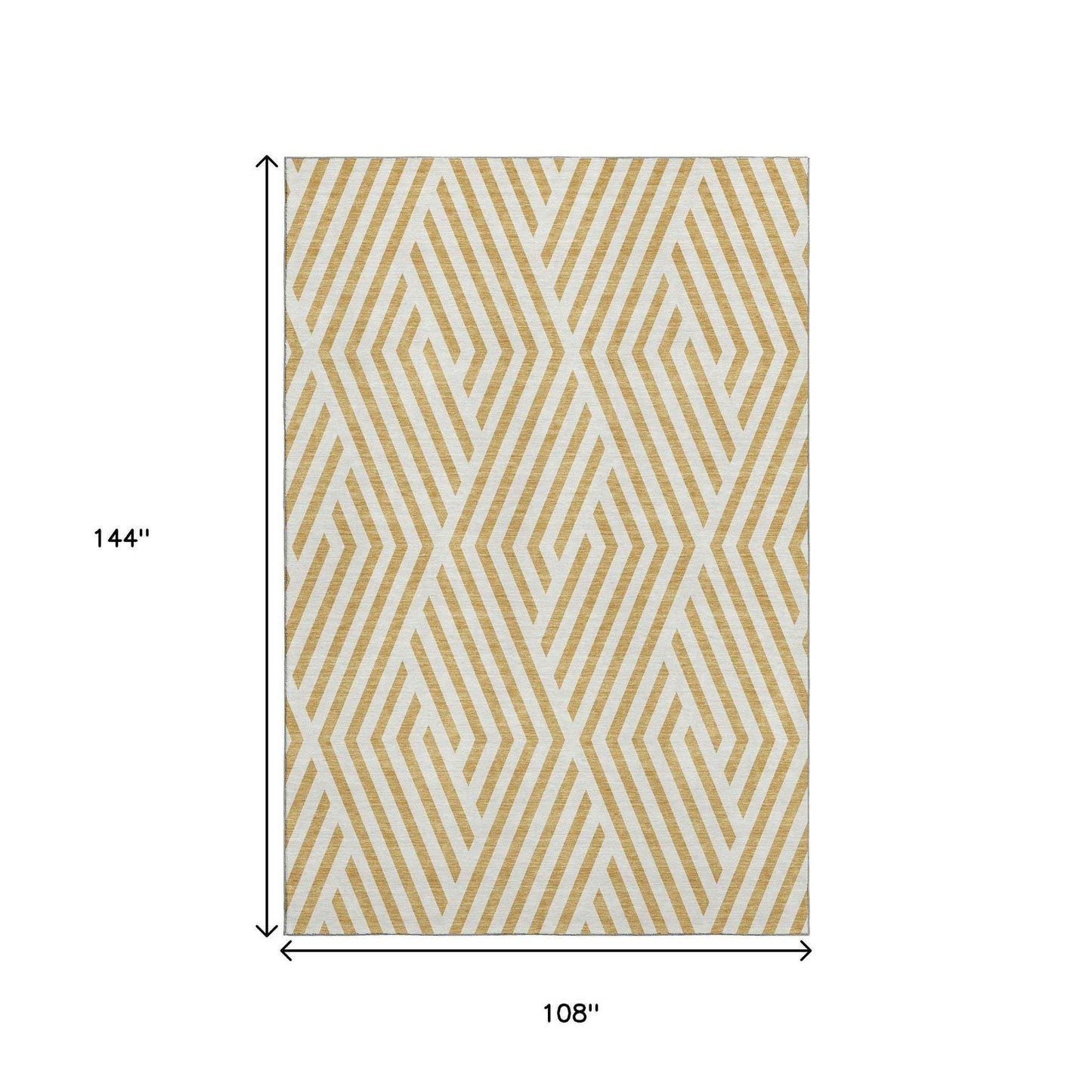 9' X 12' Gold And Ivory Geometric Washable Area Rug With UV Protection - HomeRoots - Flyclothing LLC