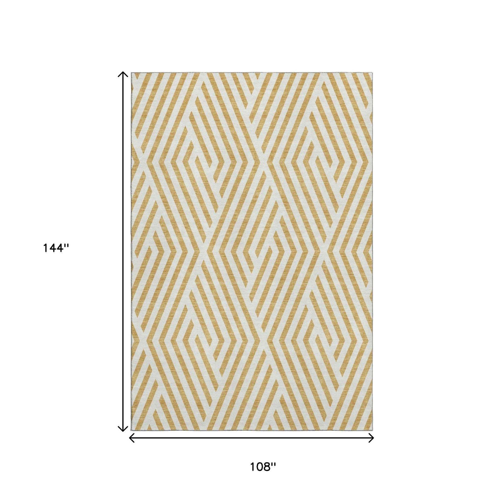9' X 12' Gold And Ivory Geometric Washable Area Rug With UV Protection - HomeRoots - Flyclothing LLC