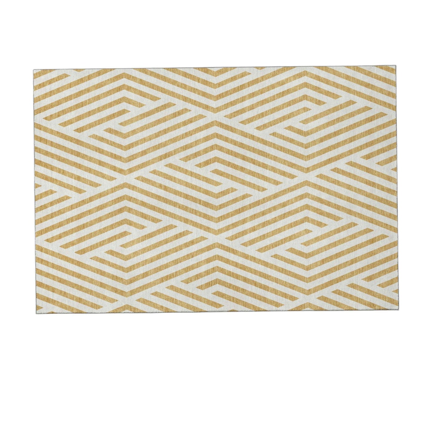 9' X 12' Gold And Ivory Geometric Washable Area Rug With UV Protection - HomeRoots - Flyclothing LLC
