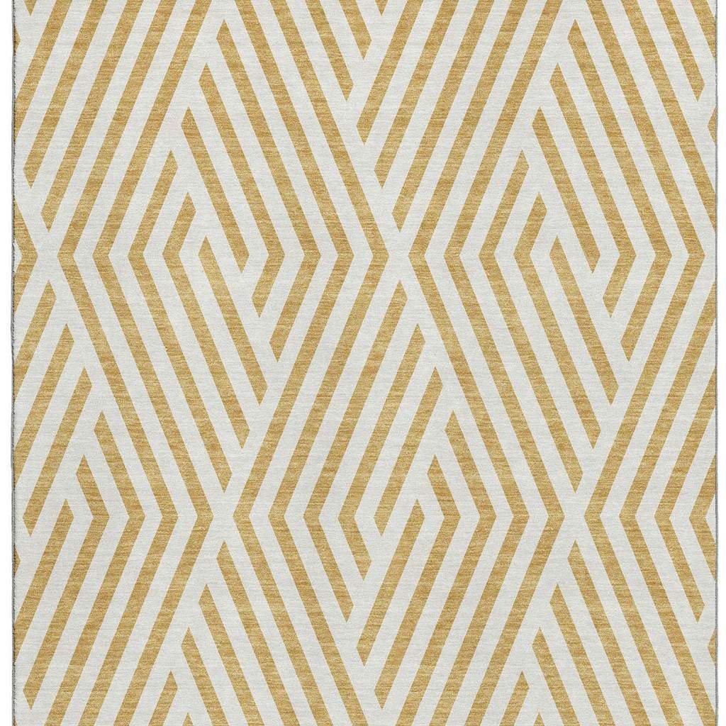 9' X 12' Gold And Ivory Geometric Washable Area Rug With UV Protection - HomeRoots - Flyclothing LLC