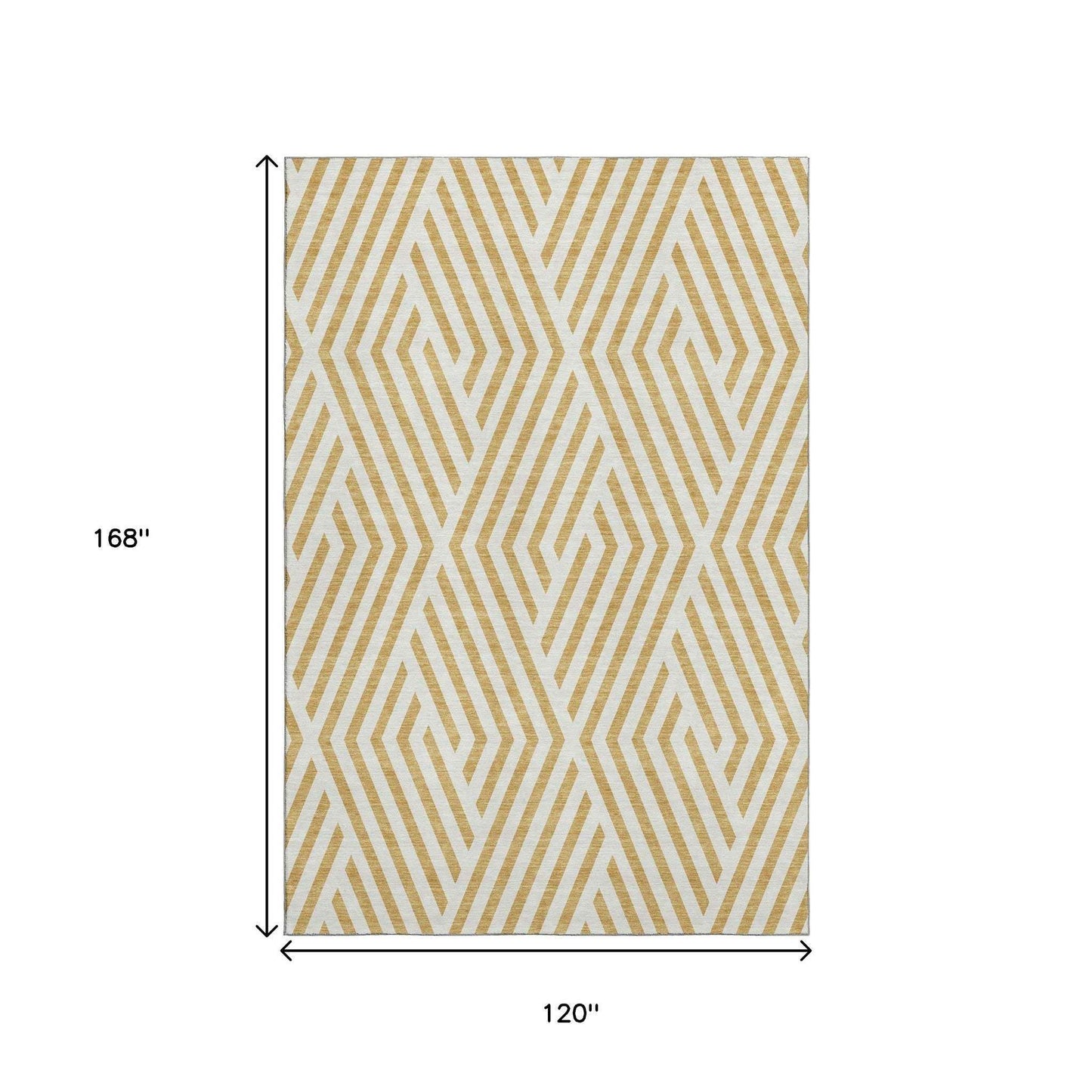 10' X 14' Gold And Ivory Geometric Washable Area Rug With UV Protection - HomeRoots - Flyclothing LLC