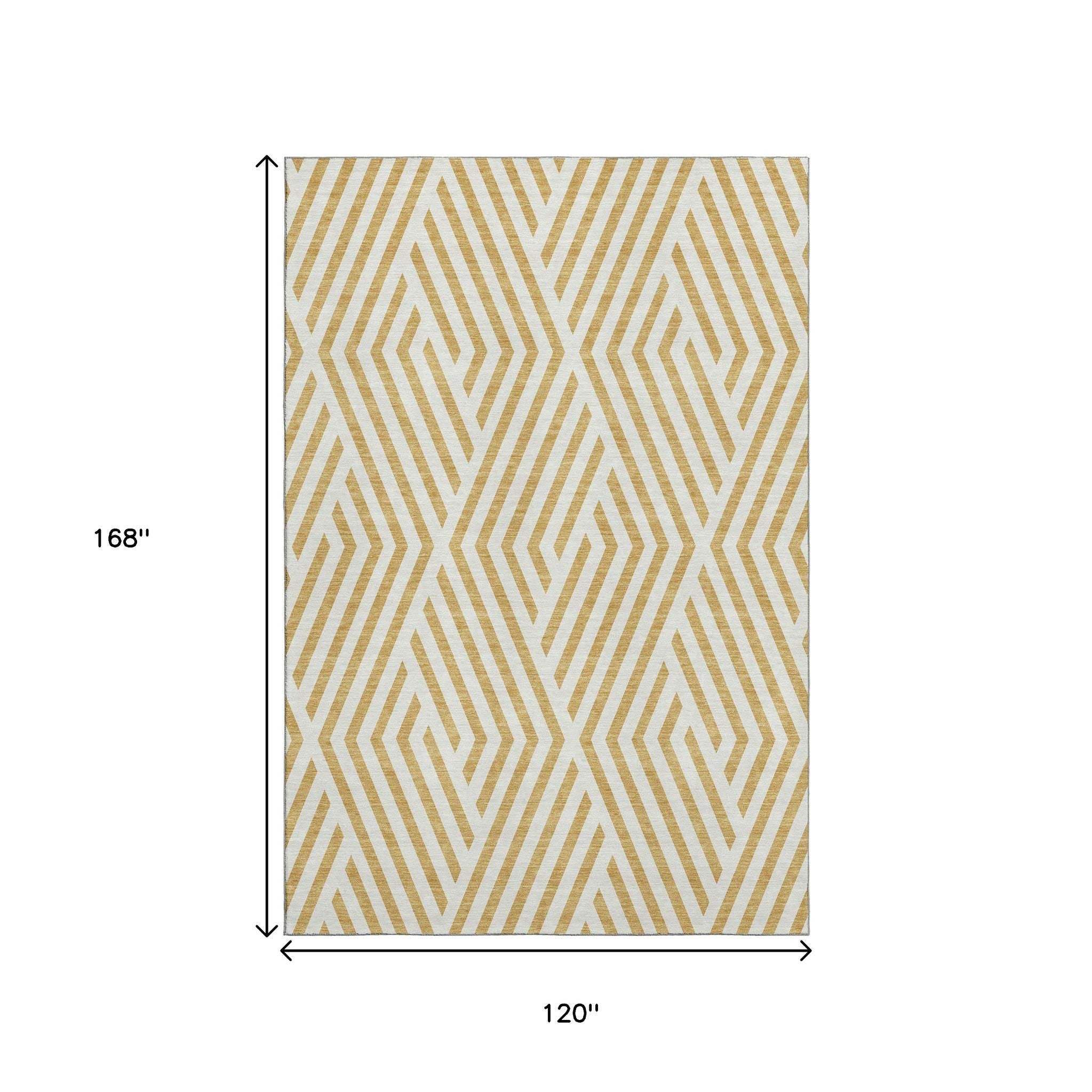 10' X 14' Gold And Ivory Geometric Washable Area Rug With UV Protection - HomeRoots - Flyclothing LLC