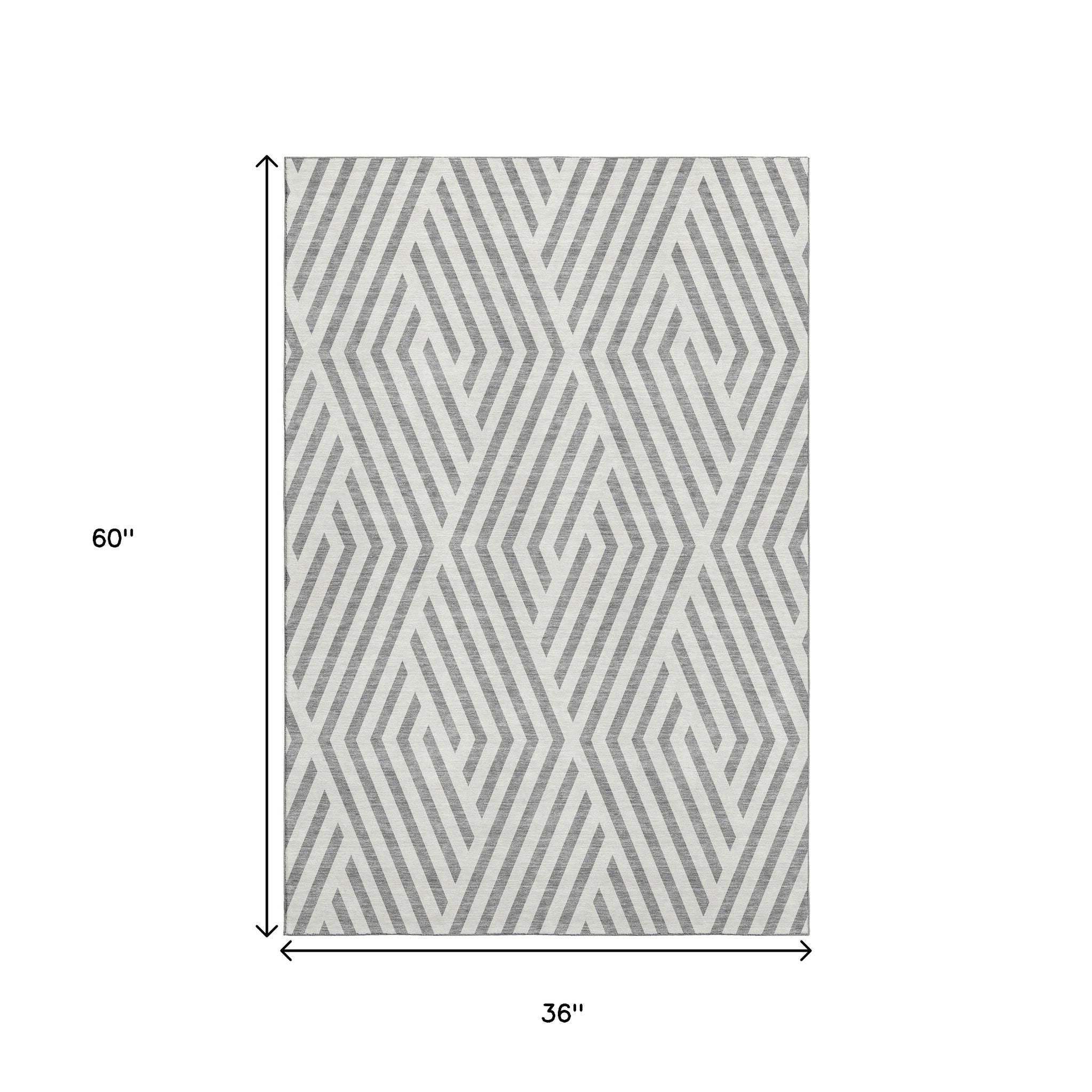 3' X 5' Gray And Ivory Geometric Washable Area Rug With UV Protection - HomeRoots - Flyclothing LLC