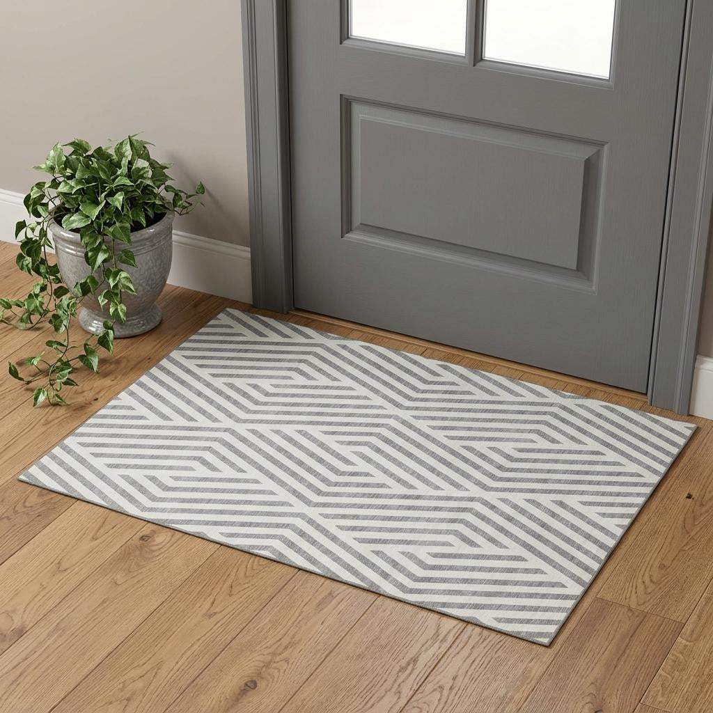3' X 5' Gray And Ivory Geometric Washable Area Rug With UV Protection - HomeRoots - Flyclothing LLC
