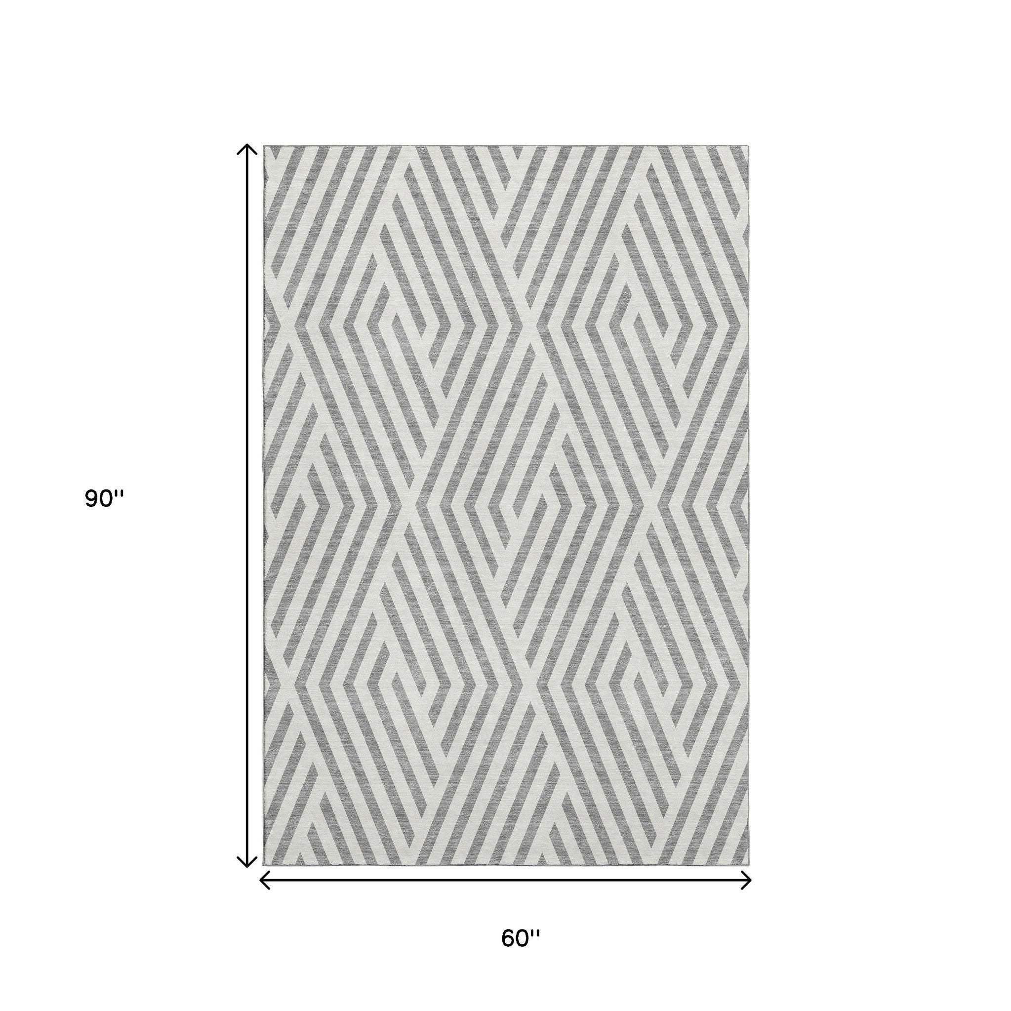 5' X 8' Gray And Ivory Geometric Washable Area Rug With UV Protection - HomeRoots - Flyclothing LLC