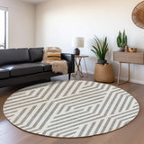 8' Gray And Ivory Geometric Washable Round Rug With UV Protection - HomeRoots - Flyclothing LLC