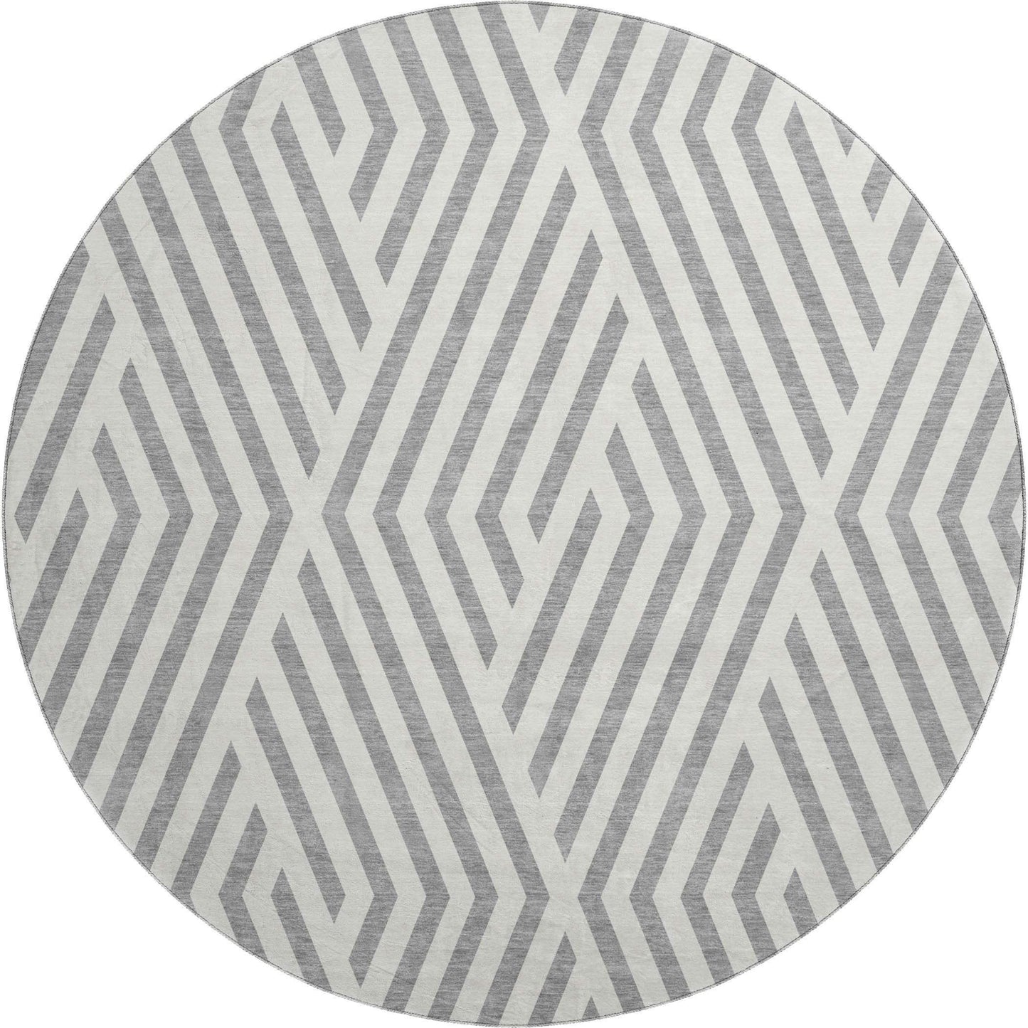 8' Gray And Ivory Geometric Washable Round Rug With UV Protection - HomeRoots - Flyclothing LLC