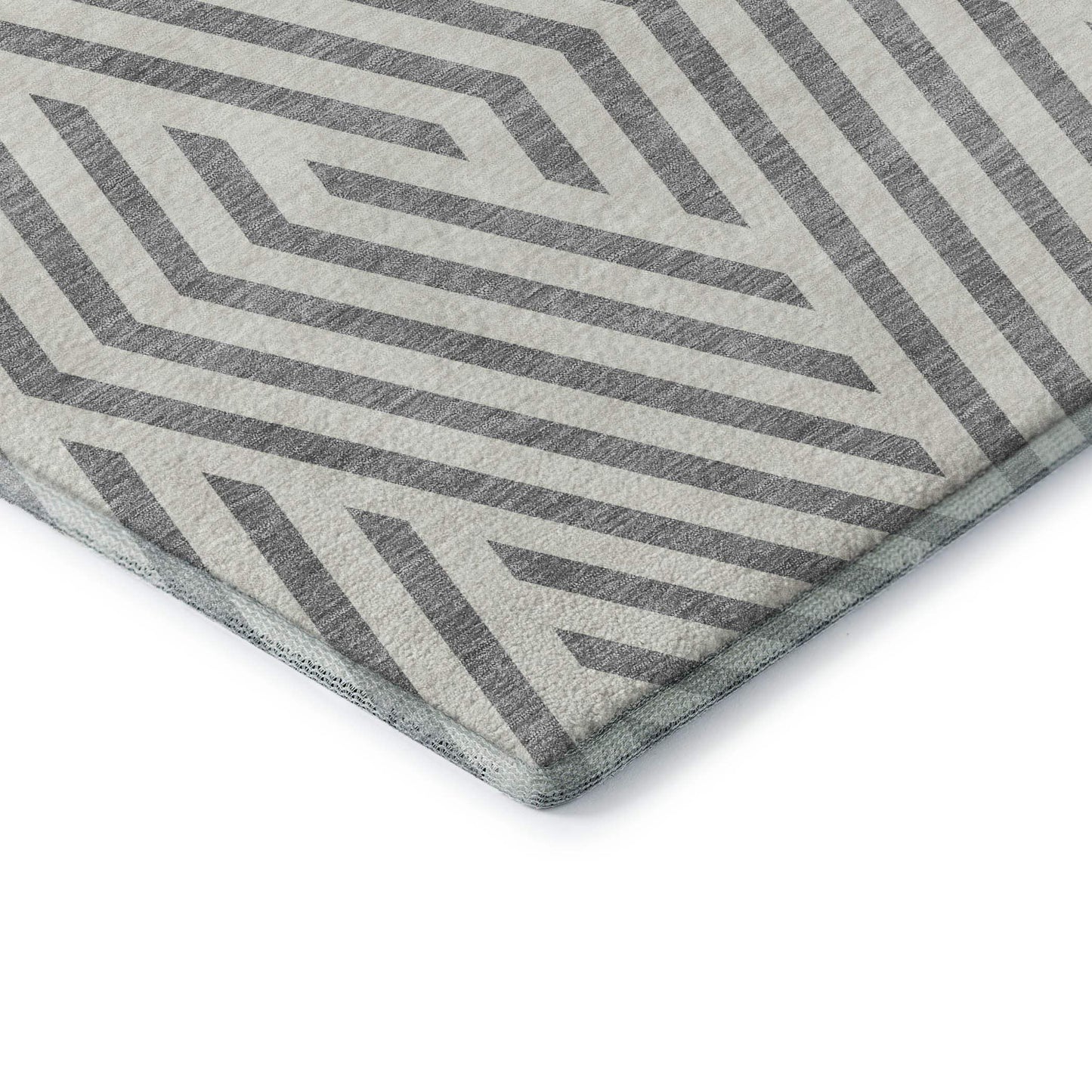 8' Gray And Ivory Geometric Washable Round Rug With UV Protection - HomeRoots - Flyclothing LLC
