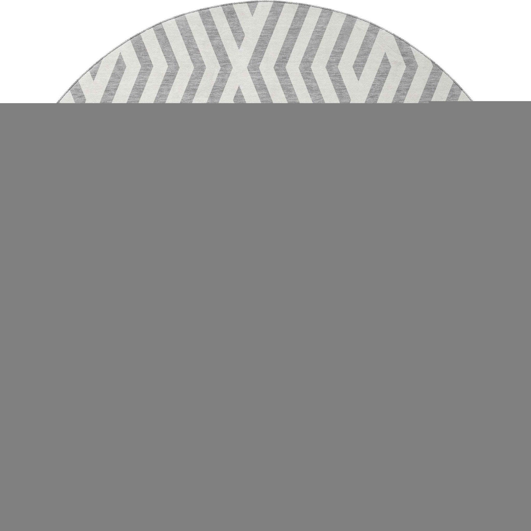 8' Gray And Ivory Geometric Washable Round Rug With UV Protection - HomeRoots - Flyclothing LLC