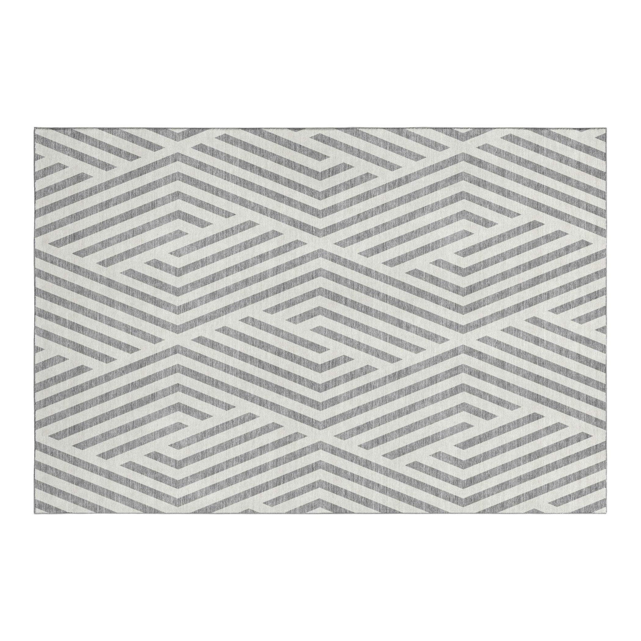 9' X 12' Gray And Ivory Geometric Washable Area Rug With UV Protection - HomeRoots - Flyclothing LLC