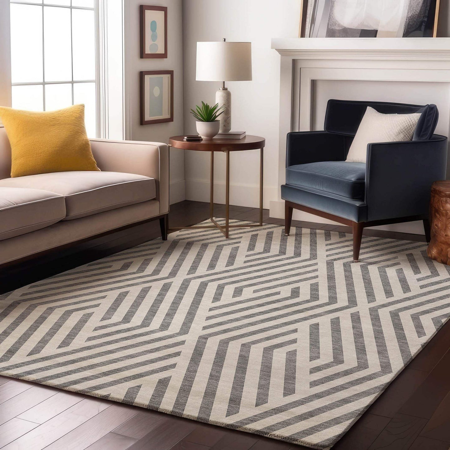 10' X 14' Gray And Ivory Geometric Washable Area Rug With UV Protection - HomeRoots - Flyclothing LLC