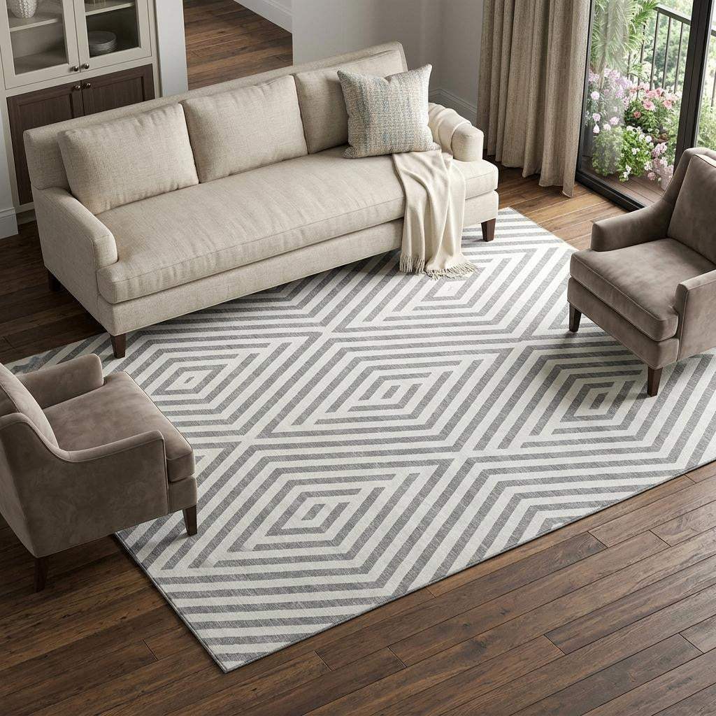 10' X 14' Gray And Ivory Geometric Washable Area Rug With UV Protection - HomeRoots - Flyclothing LLC