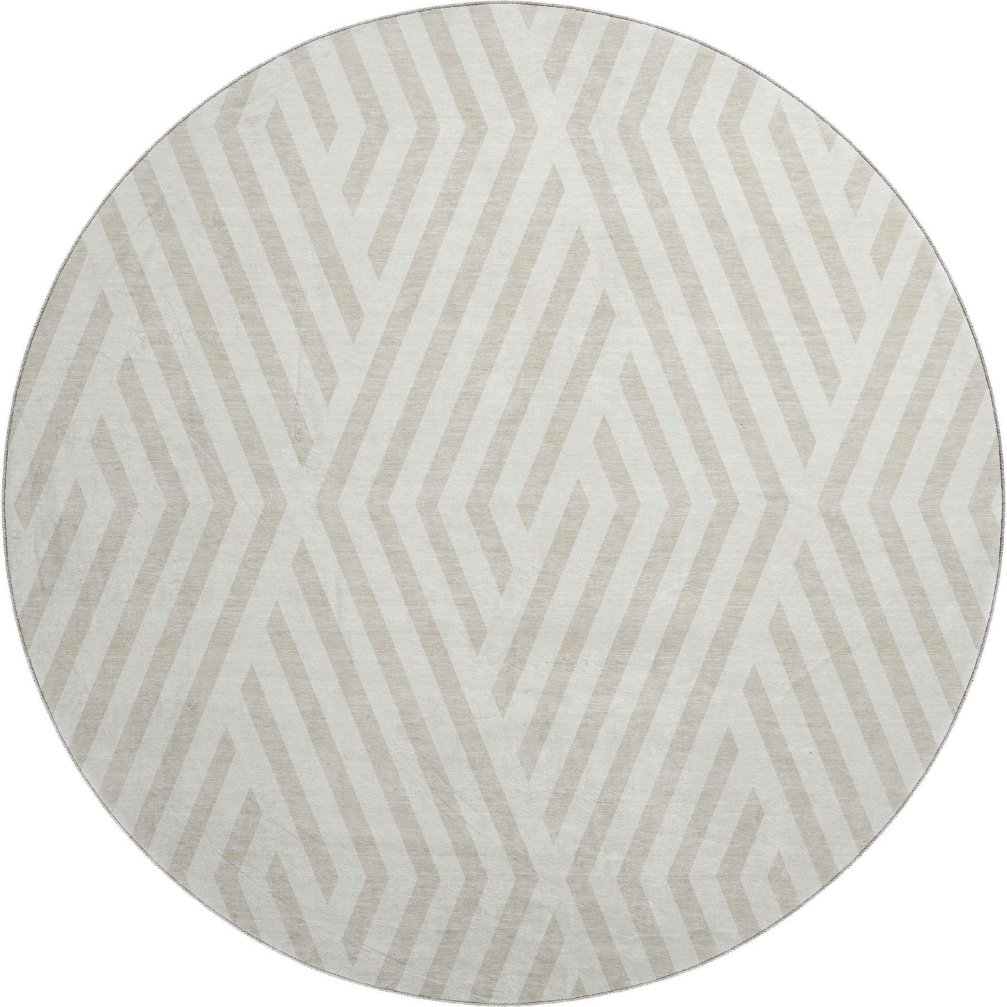 8' Ivory And Beige Geometric Washable Round Rug With UV Protection - HomeRoots - Flyclothing LLC