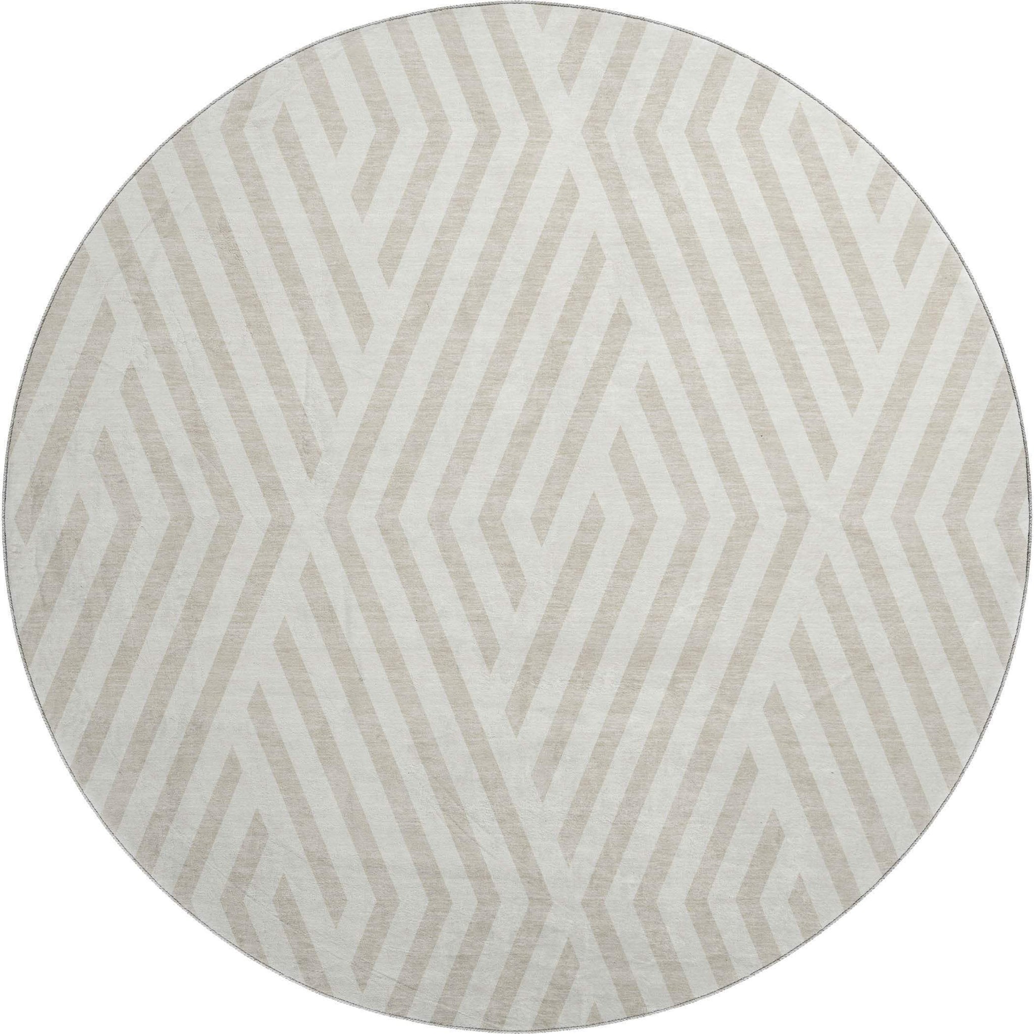8' Ivory And Beige Geometric Washable Round Rug With UV Protection - HomeRoots - Flyclothing LLC