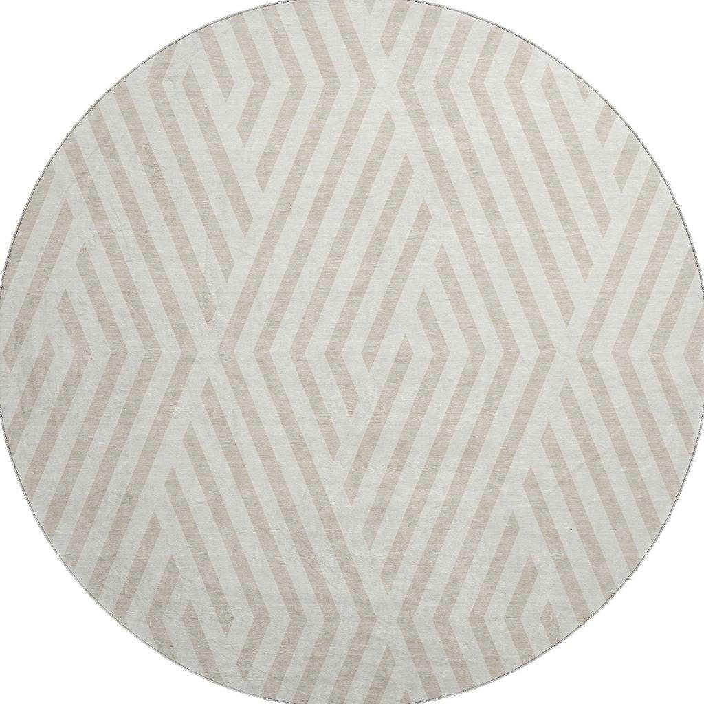 8' Ivory And Beige Geometric Washable Round Rug With UV Protection - HomeRoots - Flyclothing LLC