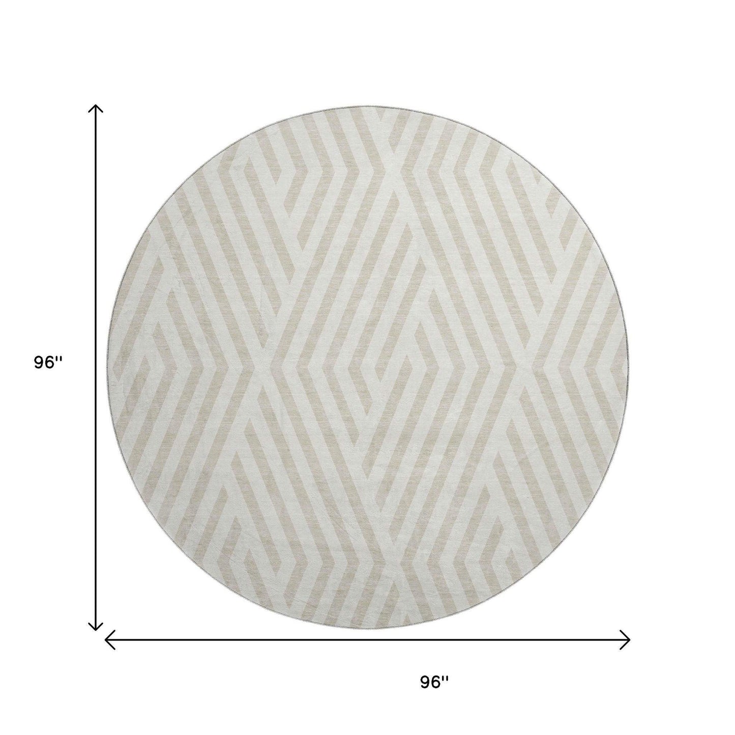 8' Ivory And Beige Geometric Washable Round Rug With UV Protection - HomeRoots - Flyclothing LLC
