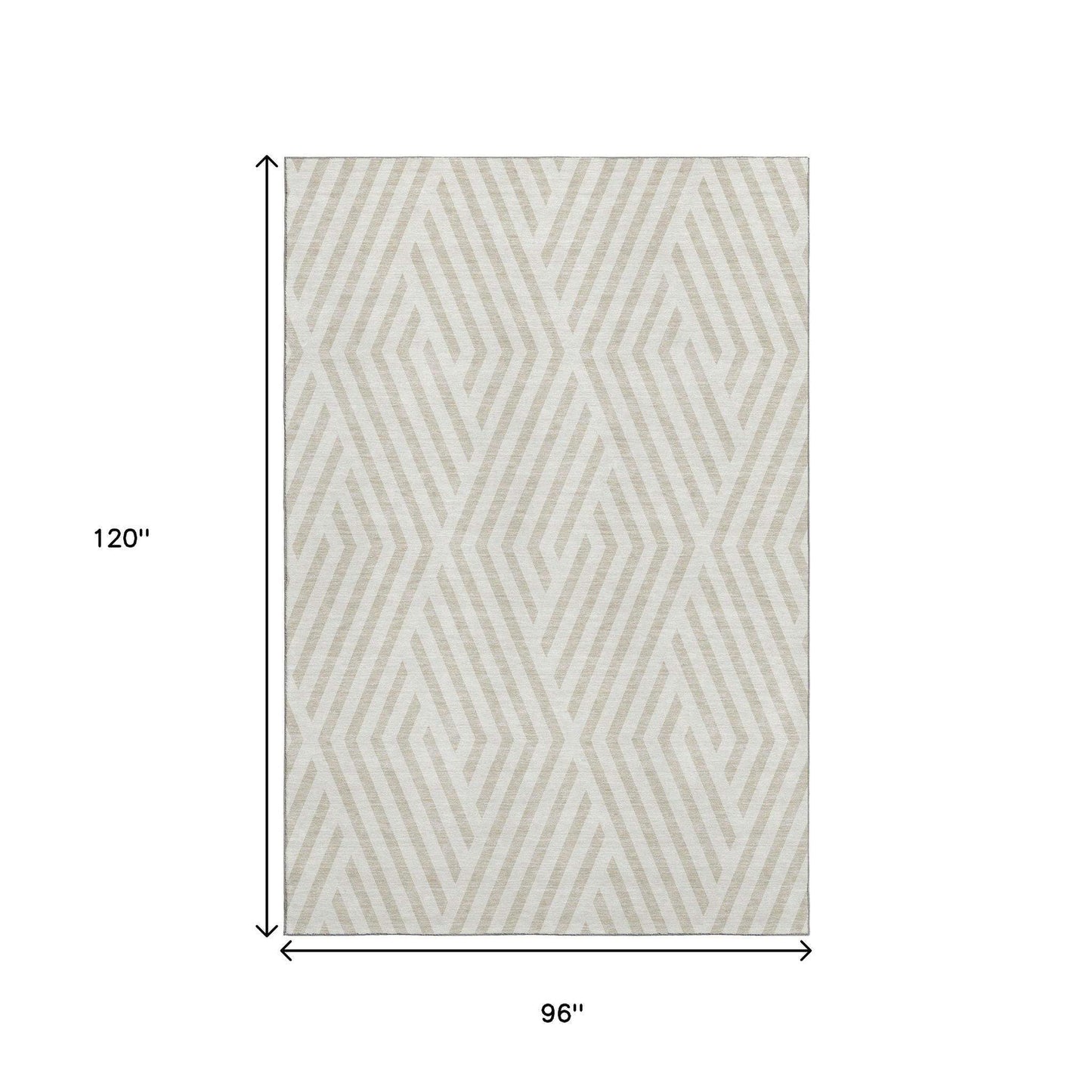 8' X 10' Ivory And Beige Geometric Washable Area Rug With UV Protection - HomeRoots - Flyclothing LLC