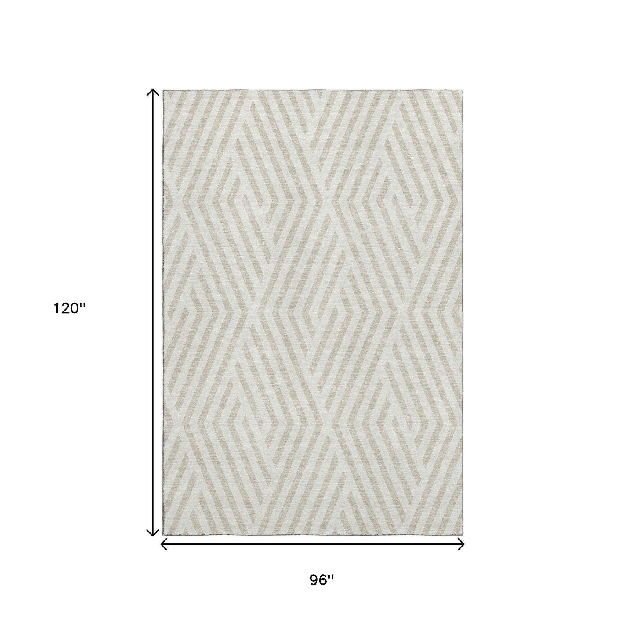 8' X 10' Ivory And Beige Geometric Washable Area Rug With UV Protection - HomeRoots - Flyclothing LLC