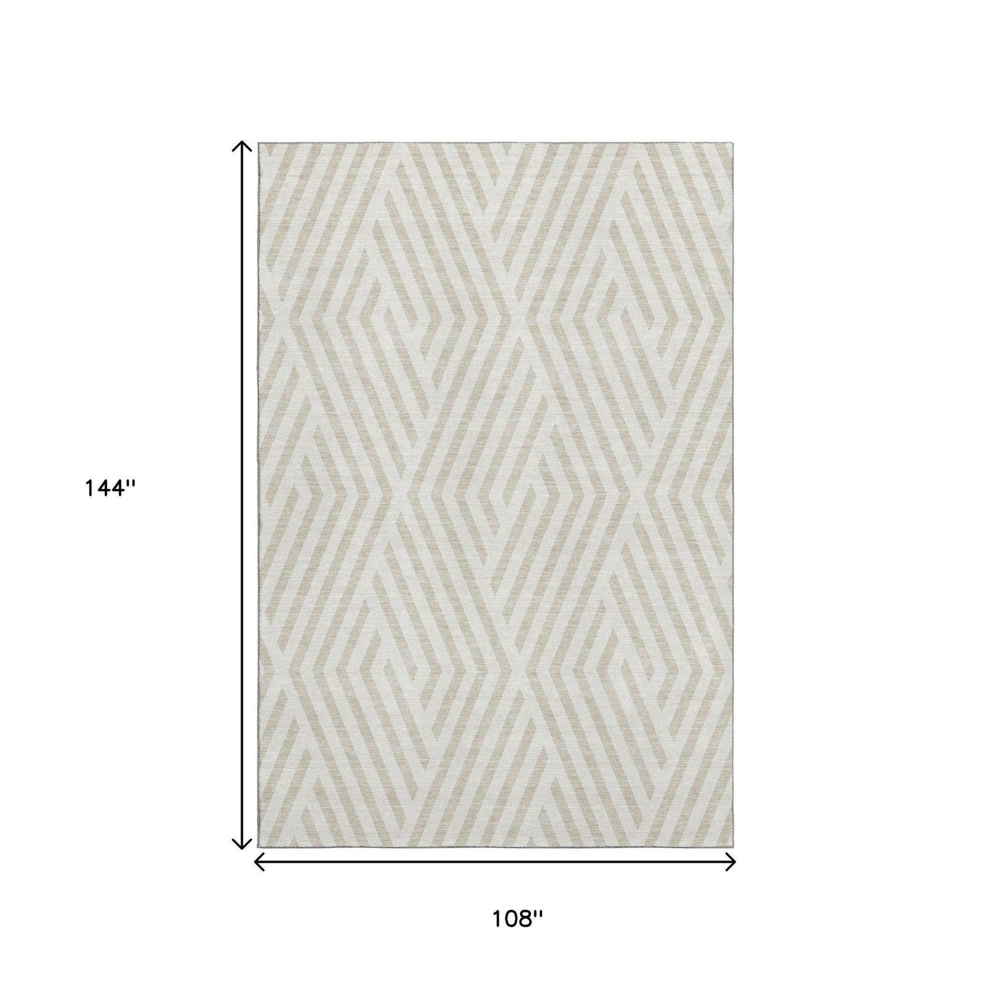 9' X 12' Ivory And Beige Geometric Washable Area Rug With UV Protection - HomeRoots - Flyclothing LLC