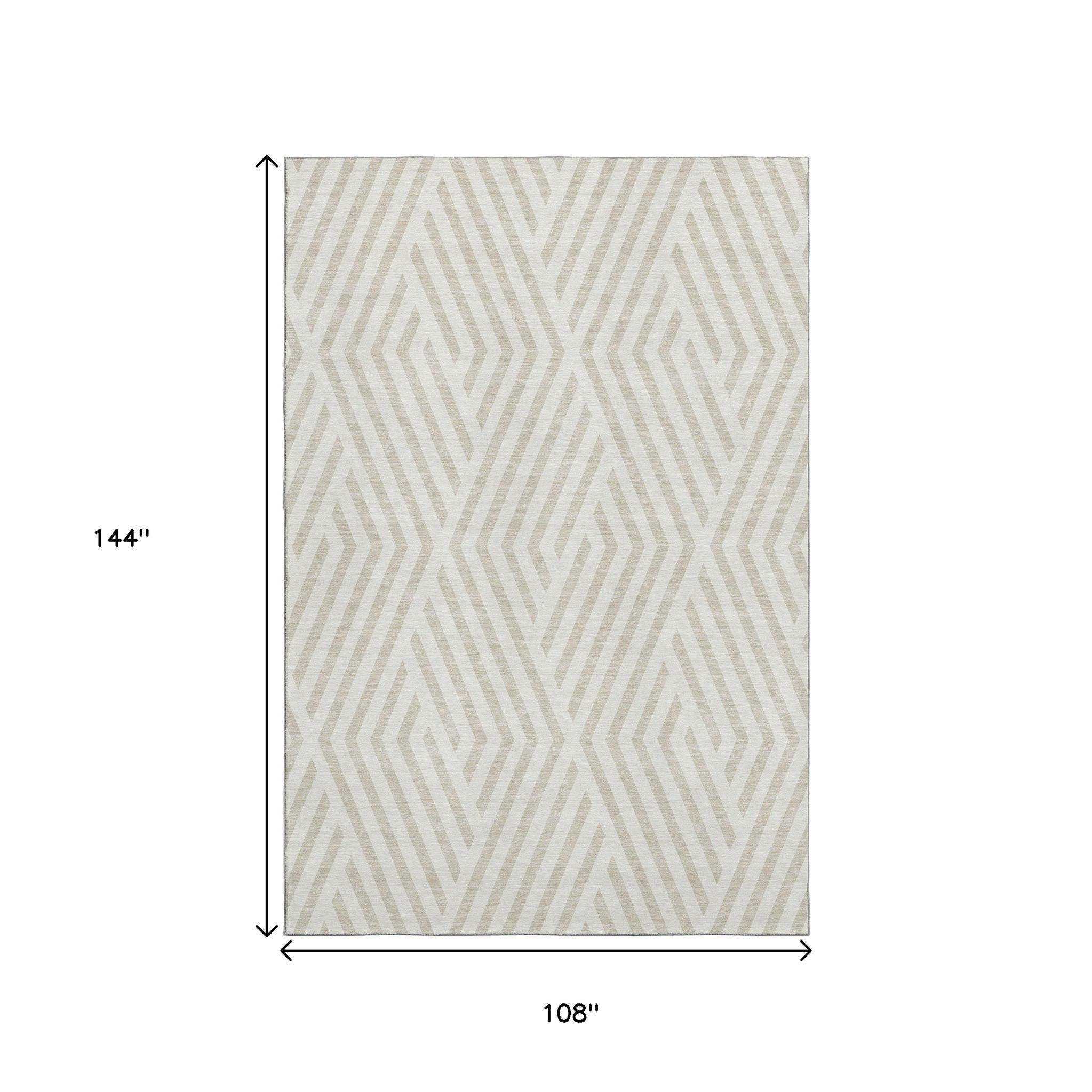 9' X 12' Ivory And Beige Geometric Washable Area Rug With UV Protection - HomeRoots - Flyclothing LLC