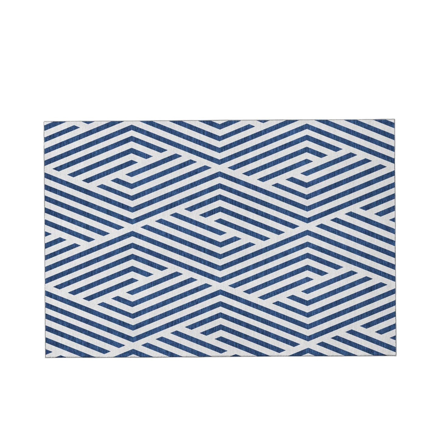 3' X 5' Navy Blue And Ivory Geometric Washable Area Rug With UV Protection - HomeRoots - Flyclothing LLC
