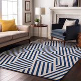 5' X 8' Navy Blue And Ivory Geometric Washable Area Rug With UV Protection - HomeRoots - Flyclothing LLC