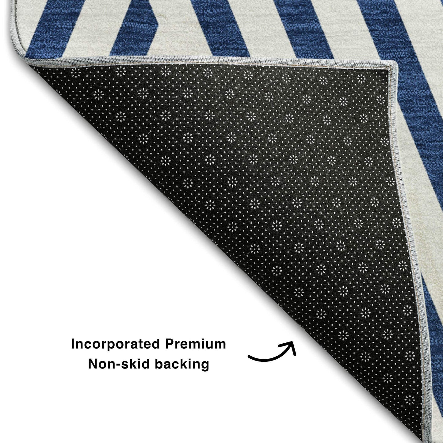 5' X 8' Navy Blue And Ivory Geometric Washable Area Rug With UV Protection - HomeRoots - Flyclothing LLC