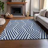 5' X 8' Navy Blue And Ivory Geometric Washable Area Rug With UV Protection - HomeRoots - Flyclothing LLC
