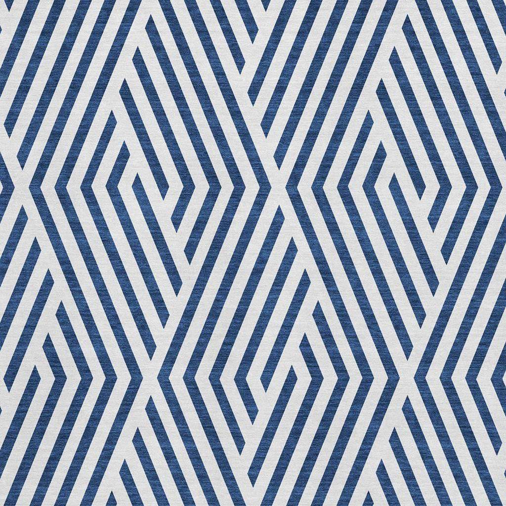 5' X 8' Navy Blue And Ivory Geometric Washable Area Rug With UV Protection - HomeRoots - Flyclothing LLC