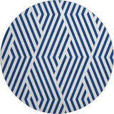 8' Navy Blue And Ivory Geometric Washable Round Rug With UV Protection - HomeRoots - Flyclothing LLC