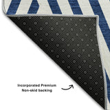 8' Navy Blue And Ivory Geometric Washable Round Rug With UV Protection - HomeRoots - Flyclothing LLC