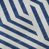 8' Navy Blue And Ivory Geometric Washable Round Rug With UV Protection - HomeRoots - Flyclothing LLC