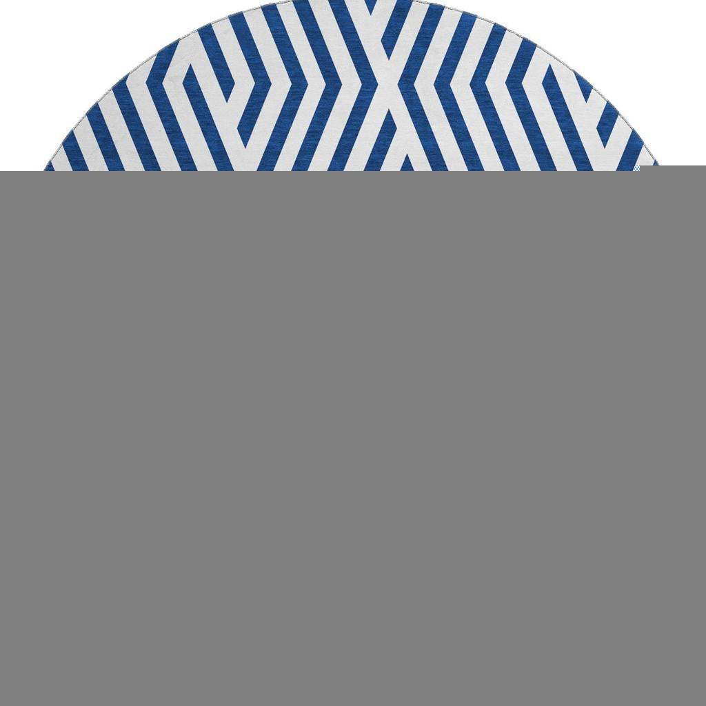 8' Navy Blue And Ivory Geometric Washable Round Rug With UV Protection - HomeRoots - Flyclothing LLC