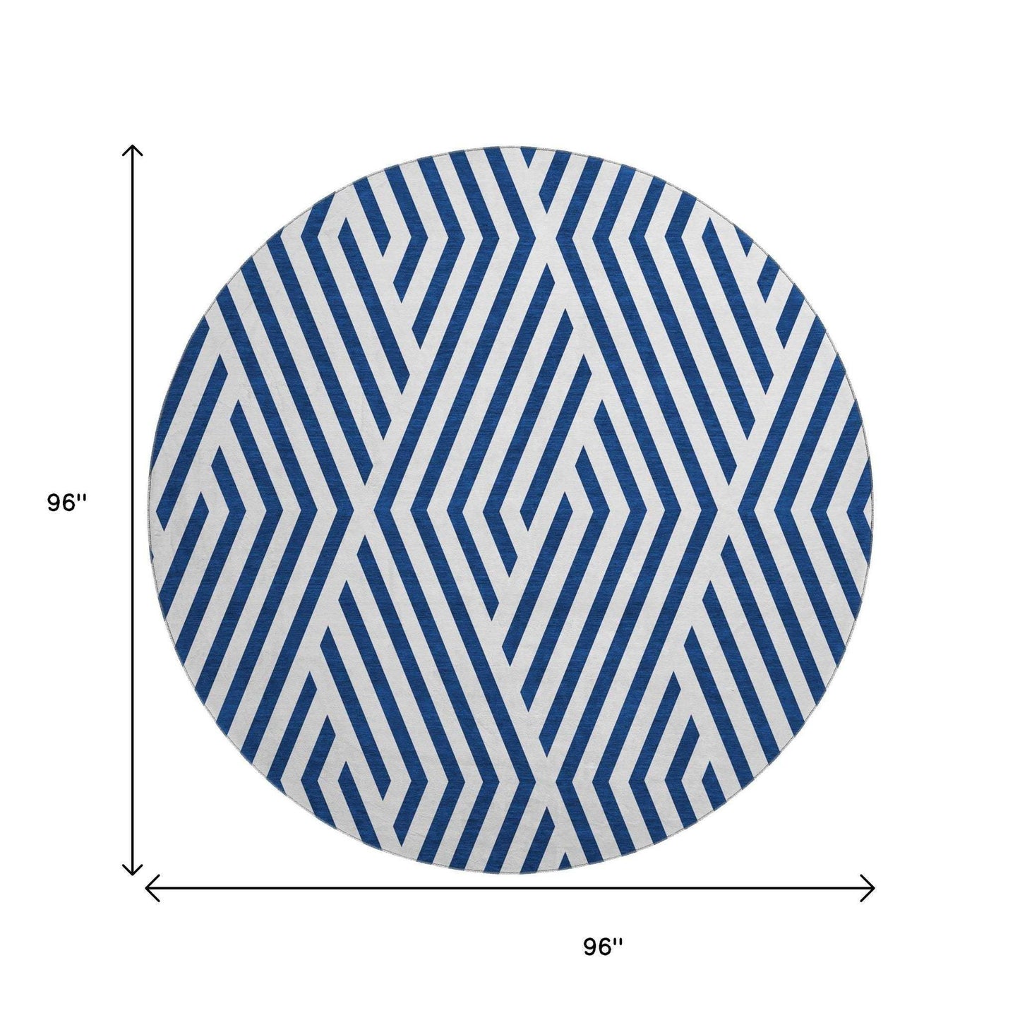8' Navy Blue And Ivory Geometric Washable Round Rug With UV Protection - HomeRoots - Flyclothing LLC