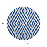 8' Navy Blue And Ivory Geometric Washable Round Rug With UV Protection - HomeRoots - Flyclothing LLC