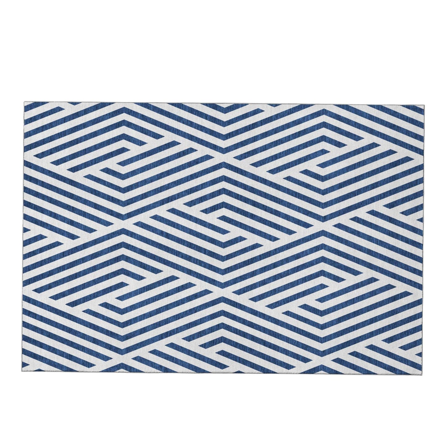 8' X 10' Navy Blue And Ivory Geometric Washable Area Rug With UV Protection - HomeRoots - Flyclothing LLC