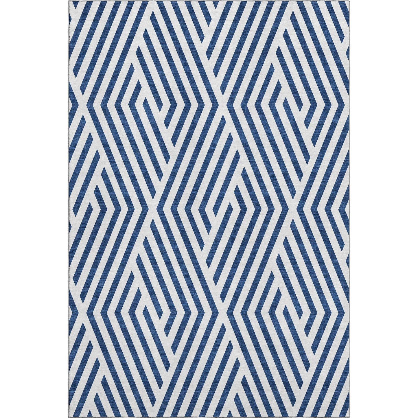 9' X 12' Navy Blue And Ivory Geometric Washable Area Rug With UV Protection - HomeRoots - Flyclothing LLC
