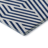 9' X 12' Navy Blue And Ivory Geometric Washable Area Rug With UV Protection - HomeRoots - Flyclothing LLC